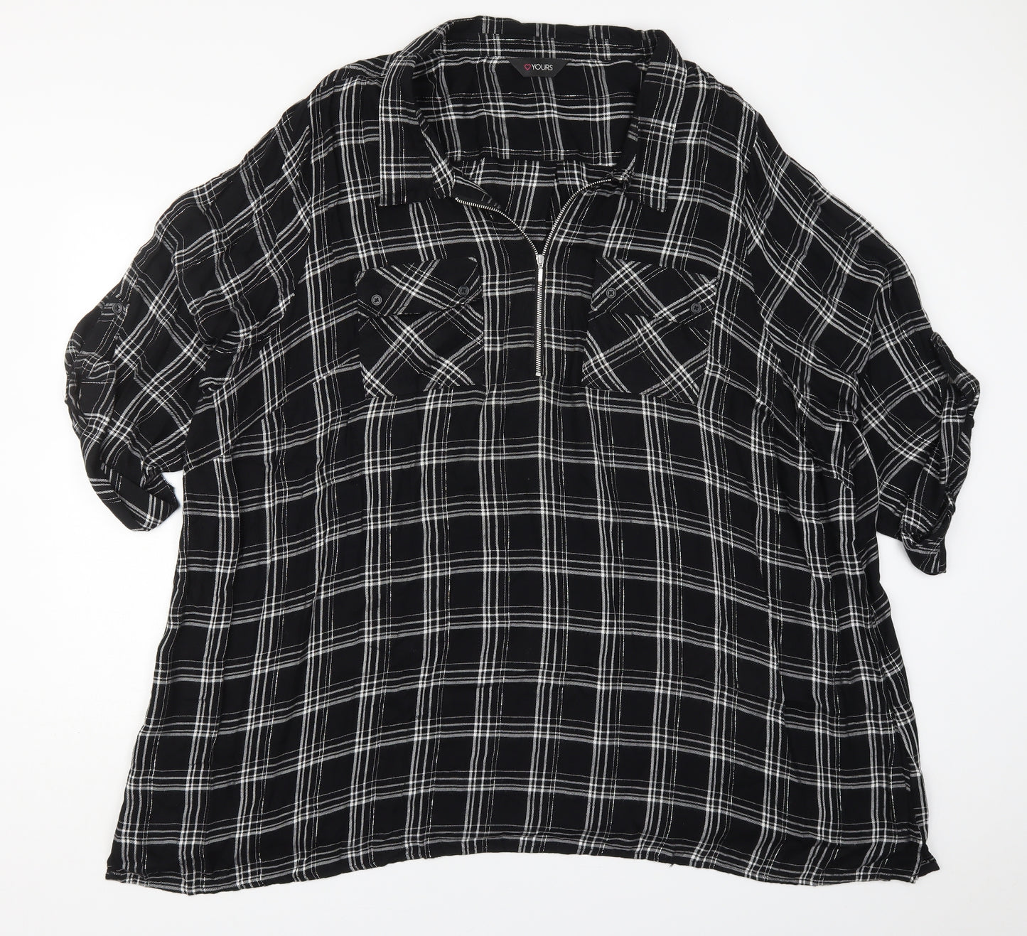 Yours Womens Black Check Viscose Basic Blouse Size 30 Collared