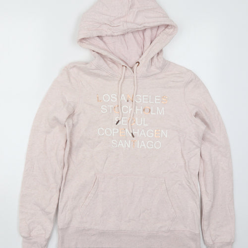 H&M Womens Pink  Cotton Pullover Hoodie Size S  Pullover - Los Angeles Stockholm Seoul Copenhagen Santiago