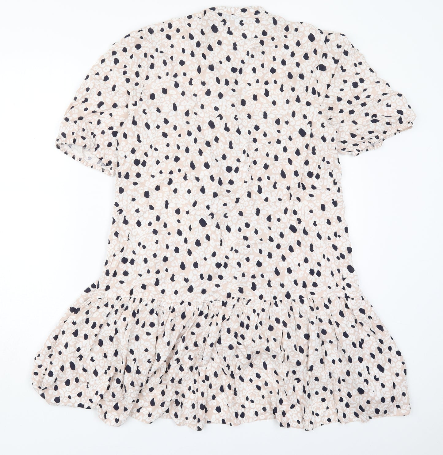 Primark Womens Beige Animal Print Viscose A-Line  Size 12  Round Neck Button