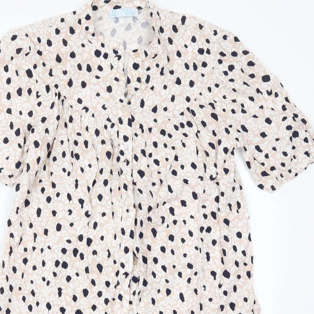 Primark Womens Beige Animal Print Viscose A-Line  Size 12  Round Neck Button
