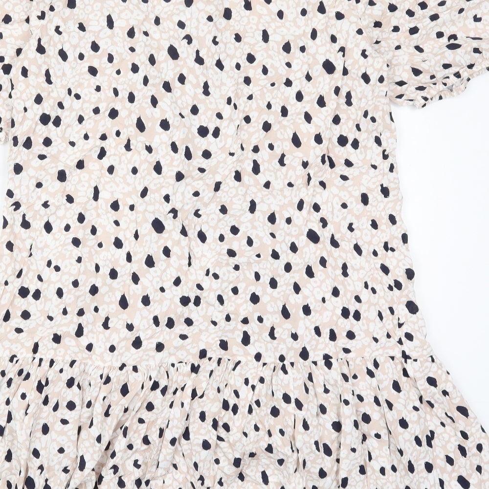 Primark Womens Beige Animal Print Viscose A-Line  Size 12  Round Neck Button