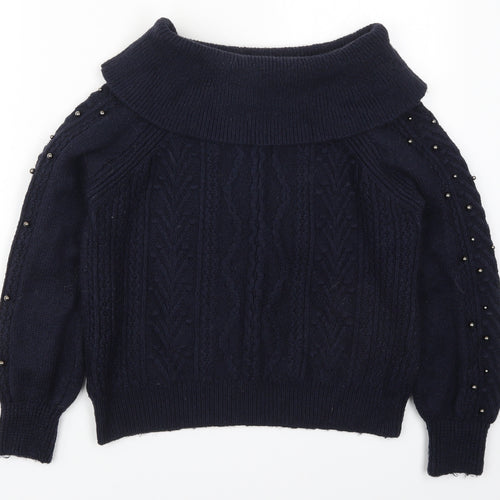 NEXT Womens Blue Roll Neck  Nylon Pullover Jumper Size XS