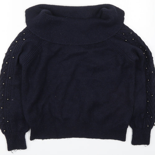 NEXT Womens Blue Roll Neck  Nylon Pullover Jumper Size XS