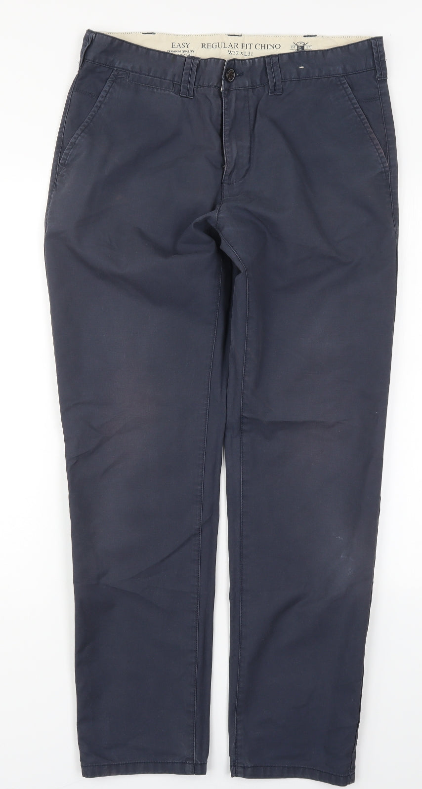 Matalan Mens Blue  Cotton Chino Trousers Size 32 L31 in Regular Button