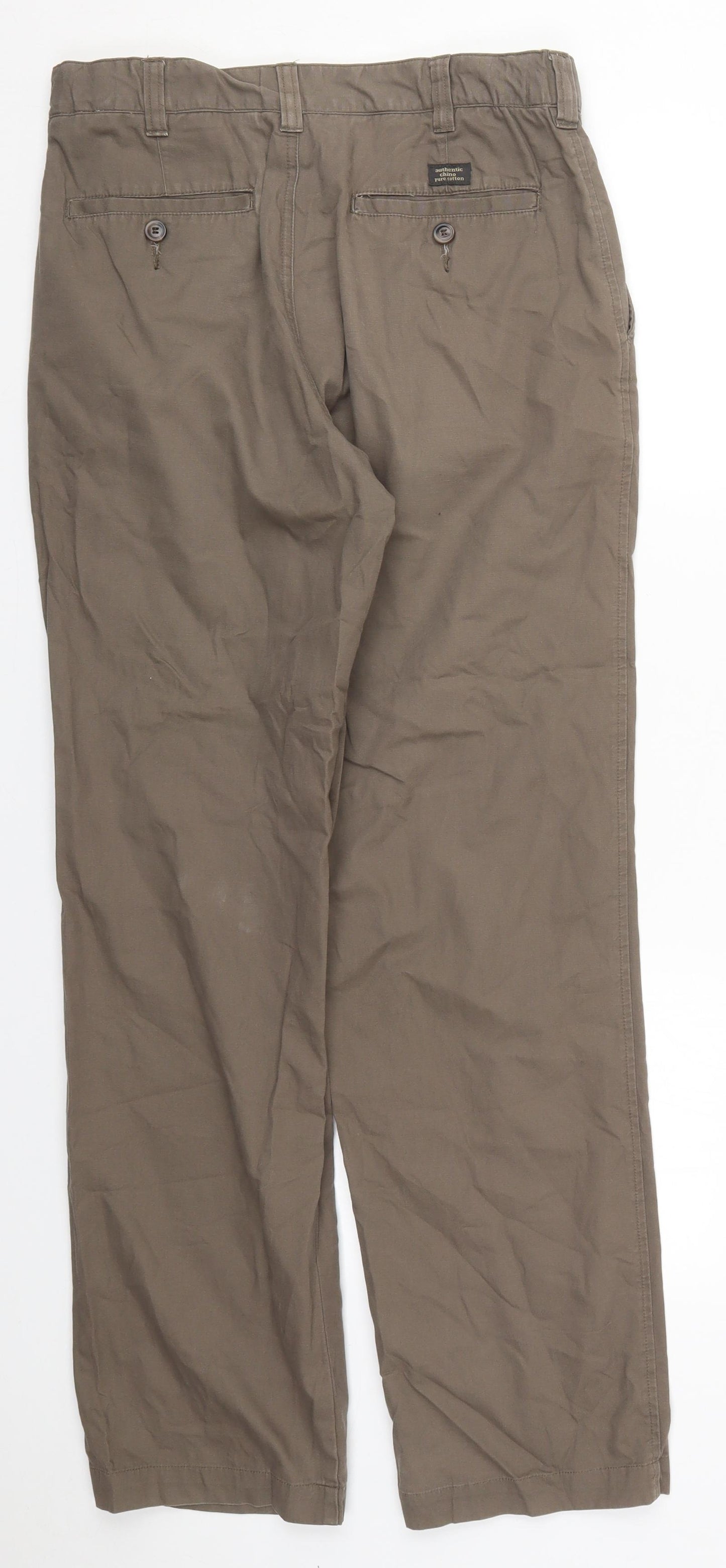 Atlantic Bay Mens Brown  Cotton Trousers  Size 30 L31 in Regular Button
