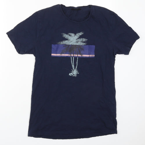 LCW Casual Mens Blue  Cotton  T-Shirt Size M Crew Neck  - Palm Tree