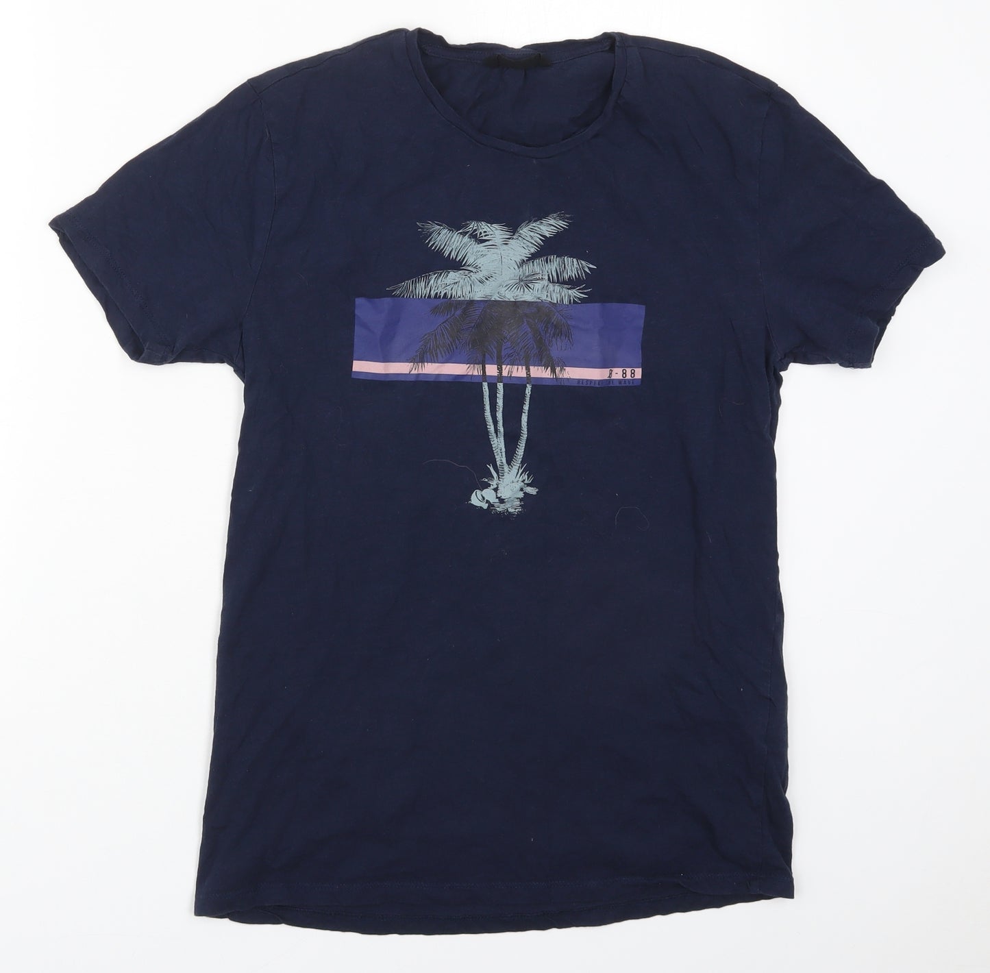 LCW Casual Mens Blue  Cotton  T-Shirt Size M Crew Neck  - Palm Tree