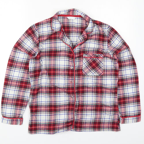 Marks and Spencer Womens Red Check Cotton Top Pyjama Top Size 8  Button