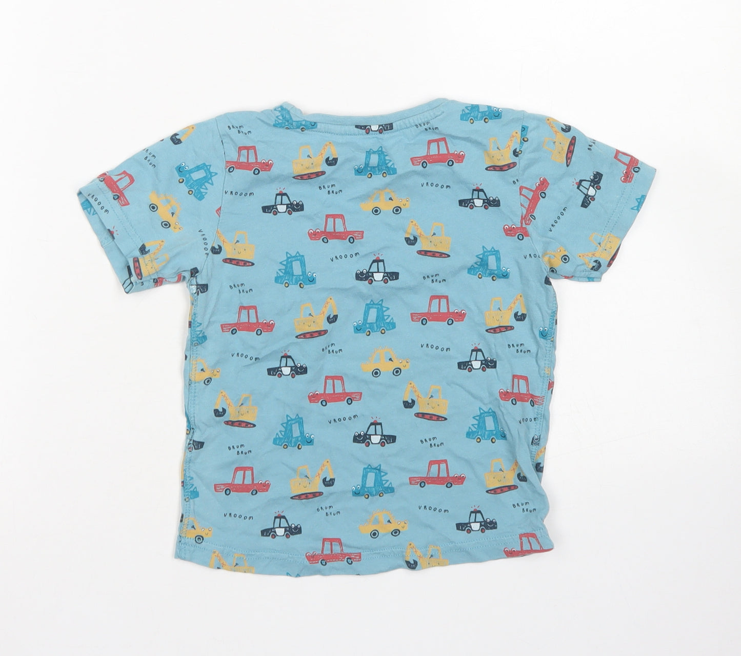 George Boys Blue  Cotton Basic T-Shirt Size 3-4 Years Crew Neck  - Car Print