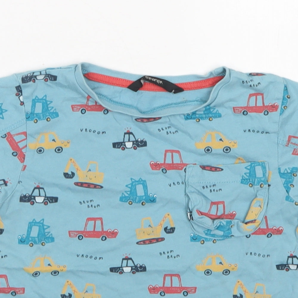 George Boys Blue  Cotton Basic T-Shirt Size 3-4 Years Crew Neck  - Car Print