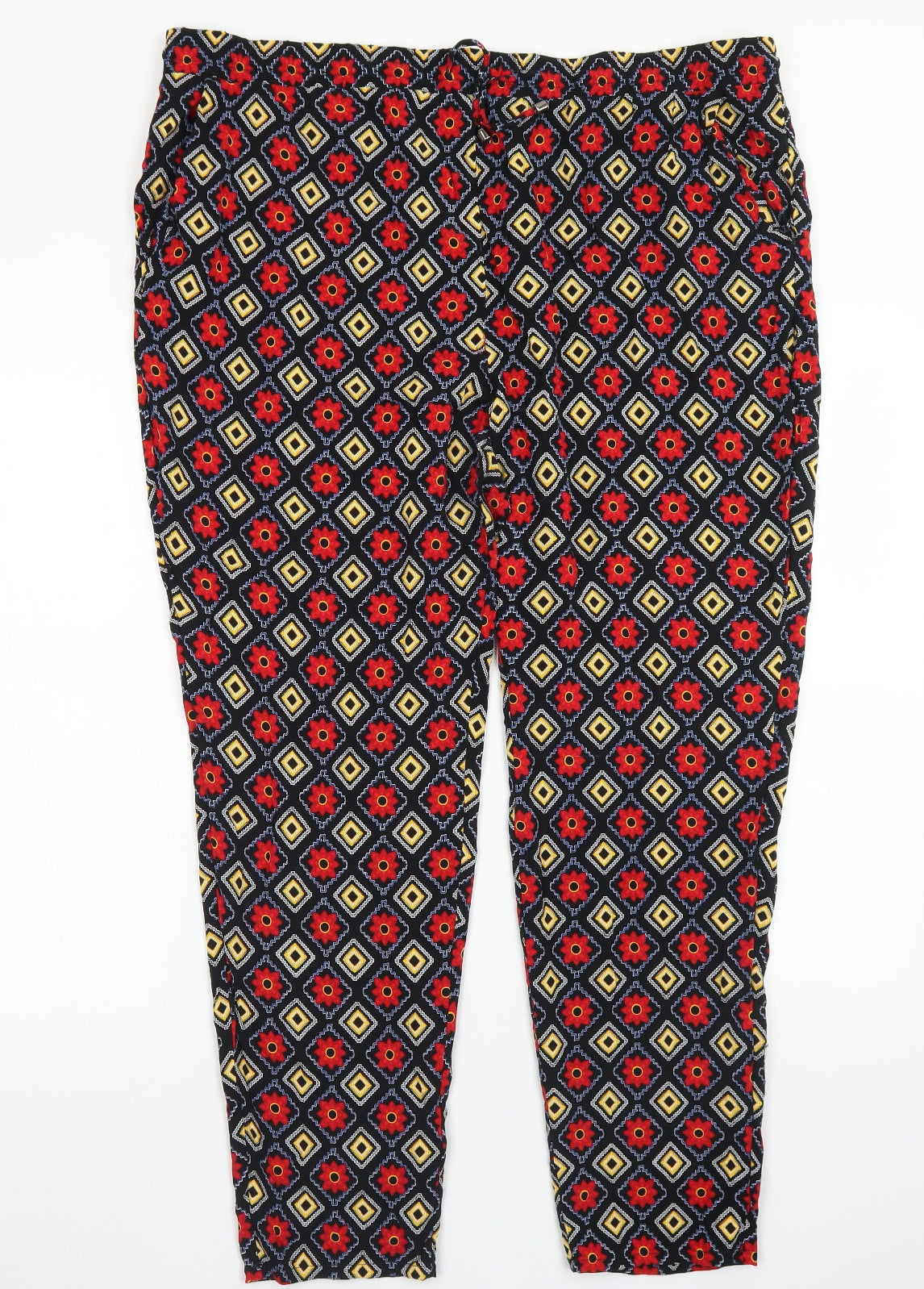 Papaya Womens Black Argyle/Diamond Viscose Dress Pants Trousers Size 20 L25 in Regular Drawstring