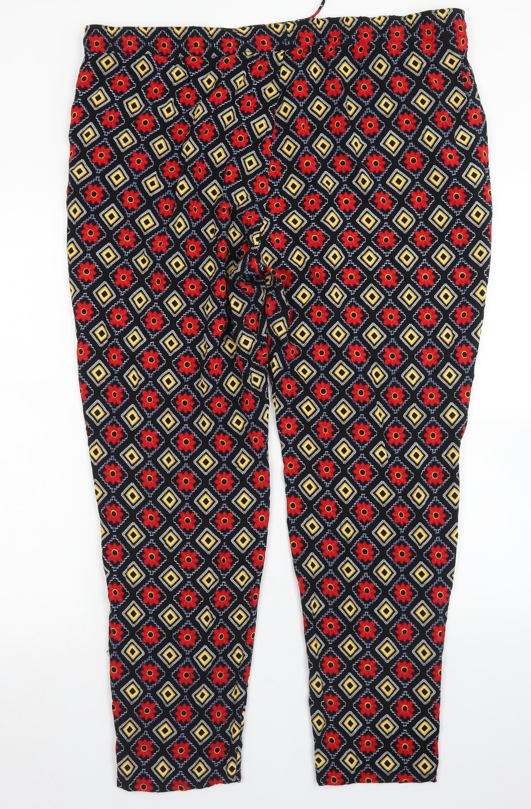 Papaya Womens Black Argyle/Diamond Viscose Dress Pants Trousers Size 20 L25 in Regular Drawstring