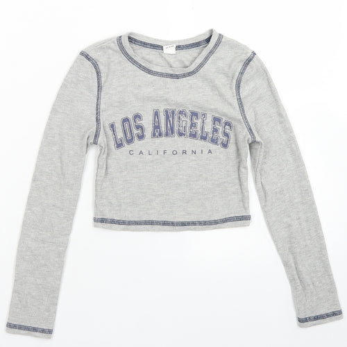SheIn Girls Grey  Polyester Cropped T-Shirt Size 8-9 Years Crew Neck  - Los Angeles