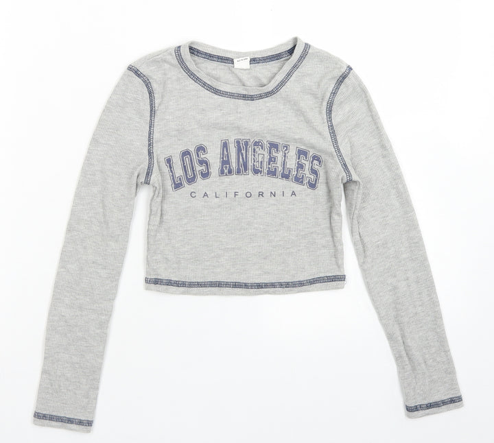 SheIn Girls Grey  Polyester Cropped T-Shirt Size 8-9 Years Crew Neck  - Los Angeles