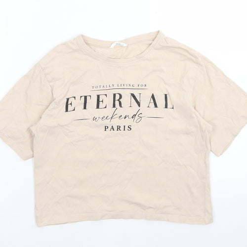 Matalan Girls Beige  Cotton Cropped T-Shirt Size 12 Years Crew Neck