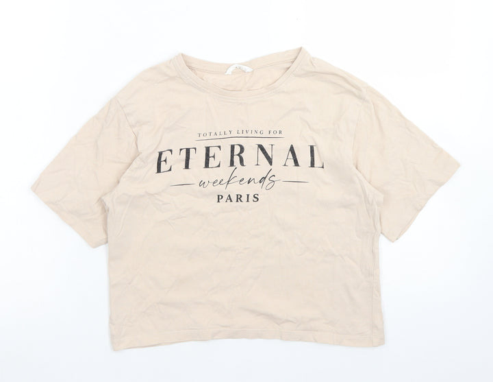 Matalan Girls Beige  Cotton Cropped T-Shirt Size 12 Years Crew Neck