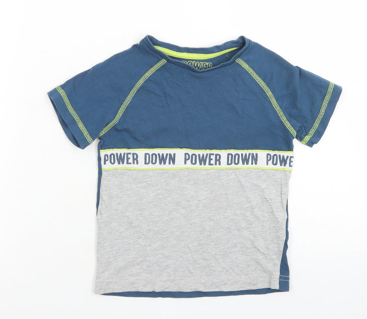 Matalan Boys Blue Colourblock Cotton Basic T-Shirt Size 5 Years Crew Neck