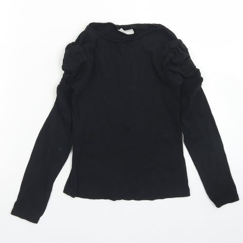 Matalan Girls Black  Cotton Basic T-Shirt Size 9 Years Crew Neck  - Ruffle Sleeve