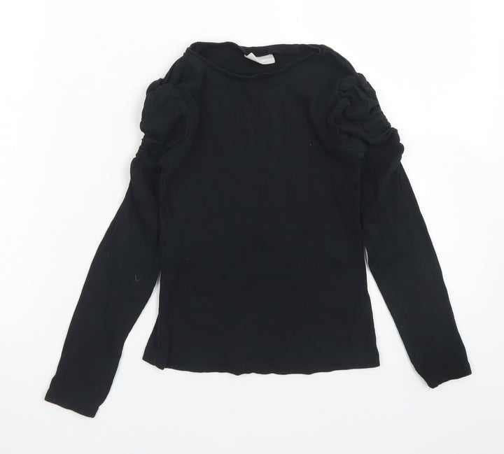 Matalan Girls Black Cotton Basic T-Shirt Size 9 Years Crew Neck - Ruffle Sleeve