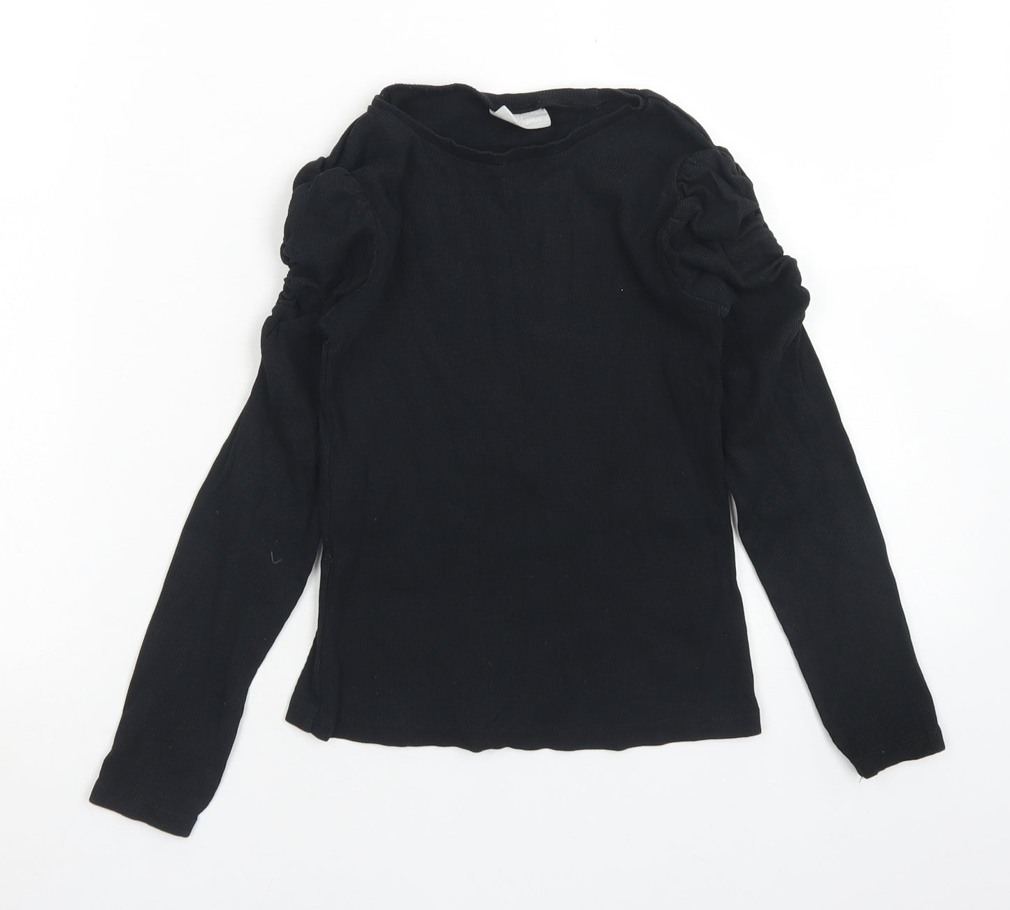 Matalan Girls Black  Cotton Basic T-Shirt Size 9 Years Crew Neck  - Ruffle Sleeve