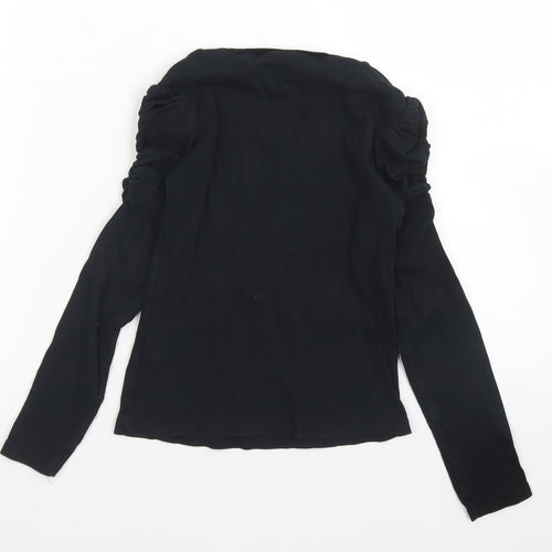 Matalan Girls Black  Cotton Basic T-Shirt Size 9 Years Crew Neck  - Ruffle Sleeve