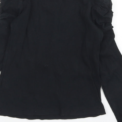 Matalan Girls Black  Cotton Basic T-Shirt Size 9 Years Crew Neck  - Ruffle Sleeve