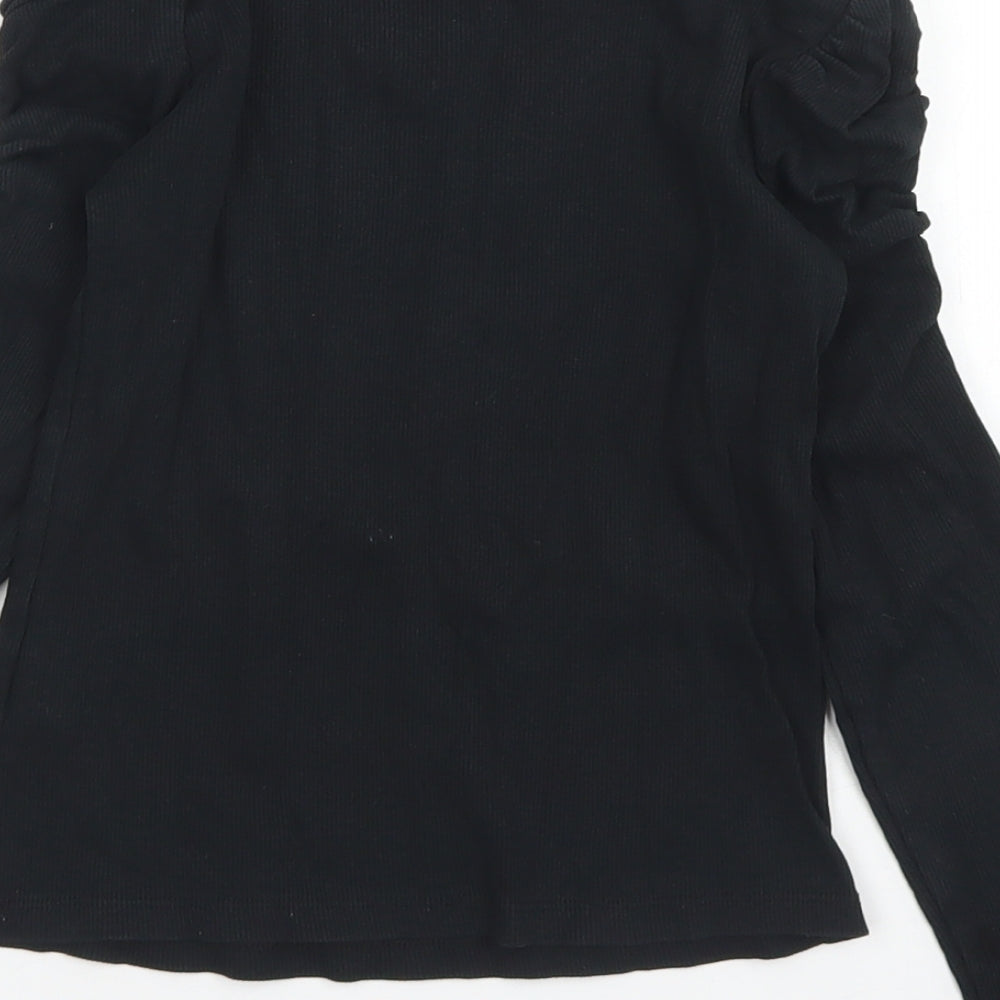 Matalan Girls Black  Cotton Basic T-Shirt Size 9 Years Crew Neck  - Ruffle Sleeve