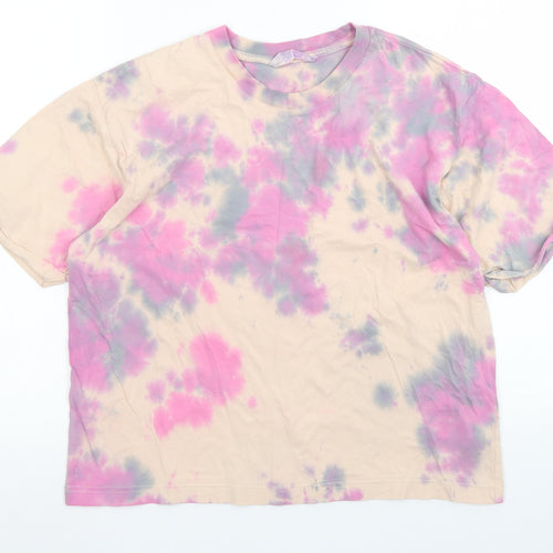 Primark Womens Pink  Cotton Cropped T-Shirt Size XS Crew Neck - Tie Dye