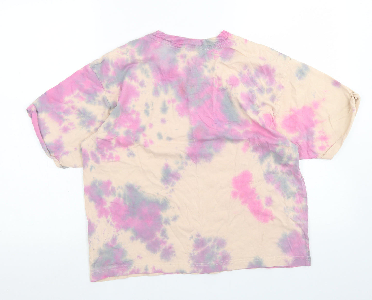 Primark Womens Pink  Cotton Cropped T-Shirt Size XS Crew Neck - Tie Dye