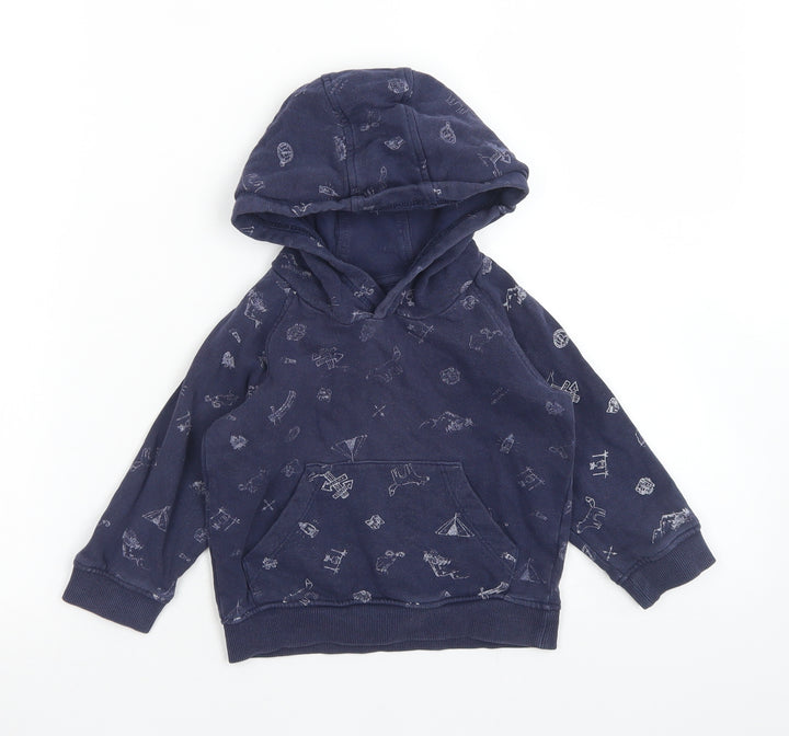 Matalan Boys Blue Cotton Henley Hoodie Size 2-3 Years