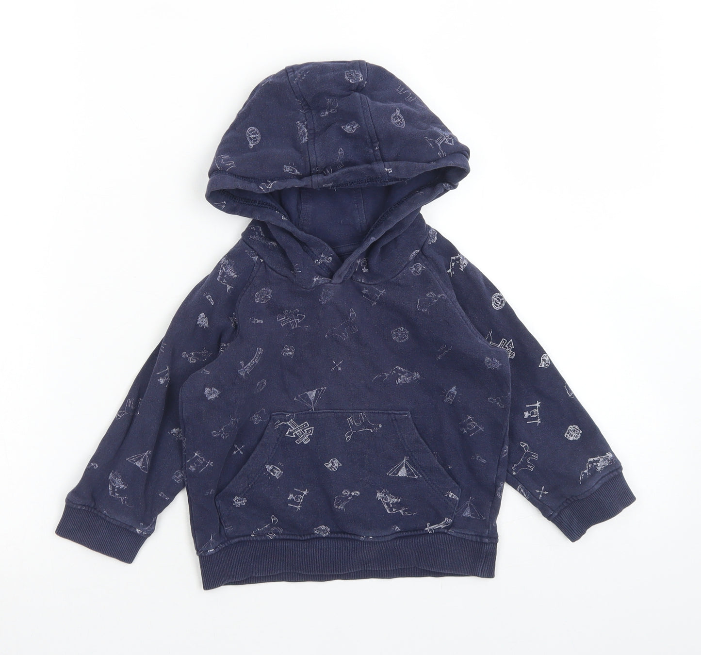Matalan Boys Blue  Cotton Henley Hoodie Size 2-3 Years