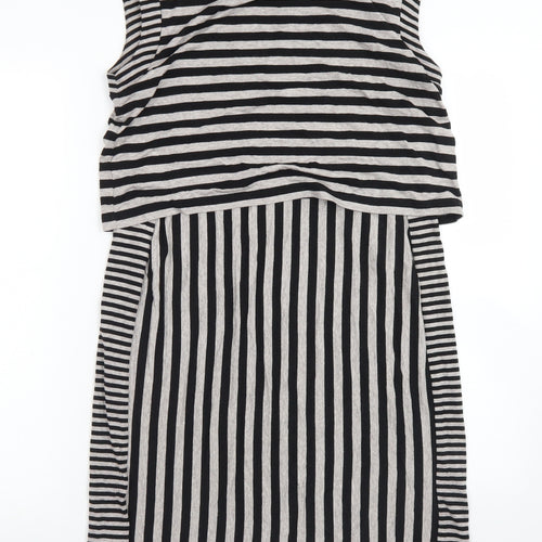 M&S Womens Grey Striped Viscose Skater Dress  Size 12  Crew Neck