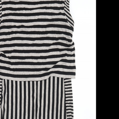 M&S Womens Grey Striped Viscose Skater Dress  Size 12  Crew Neck