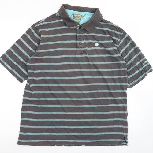 Backswing Mens Grey Striped Cotton  Polo Size L Collared Button - Mergerized Cotton