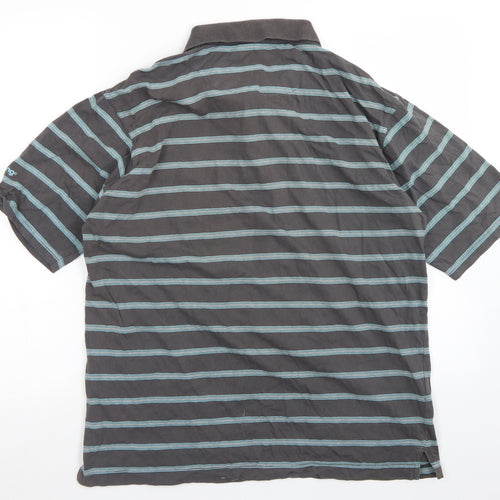 Backswing Mens Grey Striped Cotton  Polo Size L Collared Button - Mergerized Cotton