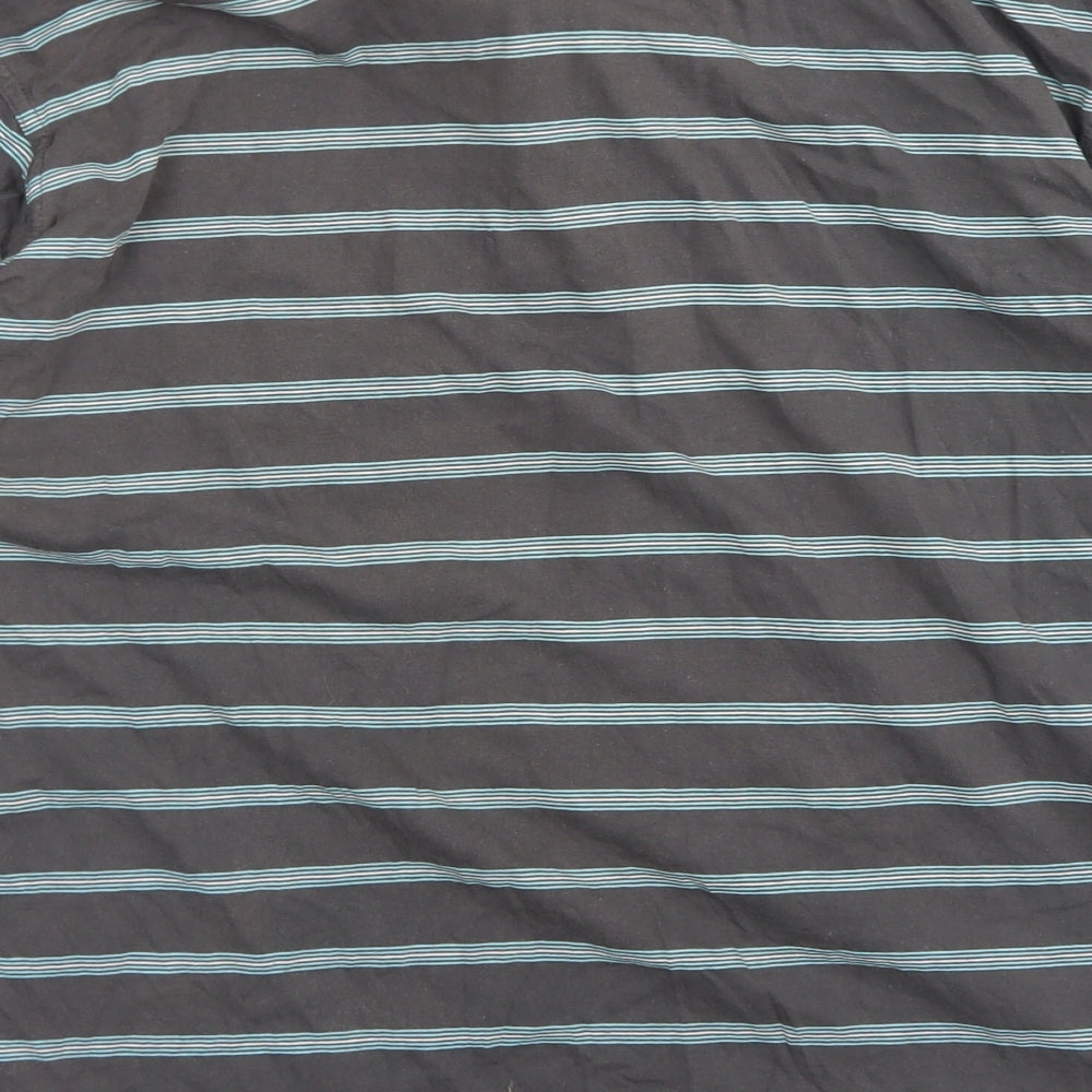 Backswing Mens Grey Striped Cotton  Polo Size L Collared Button - Mergerized Cotton