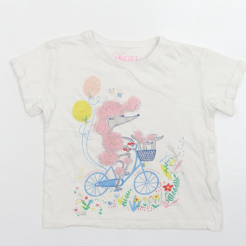 E-vie Angel Girls White  Cotton Basic T-Shirt Size 3-4 Years Crew Neck  - Poodle