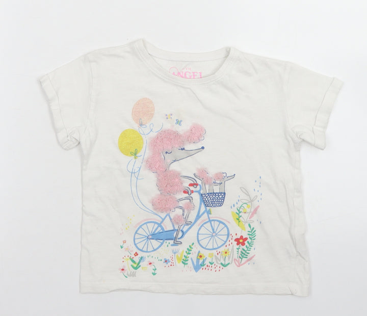 E-vie Angel Girls White  Cotton Basic T-Shirt Size 3-4 Years Crew Neck  - Poodle