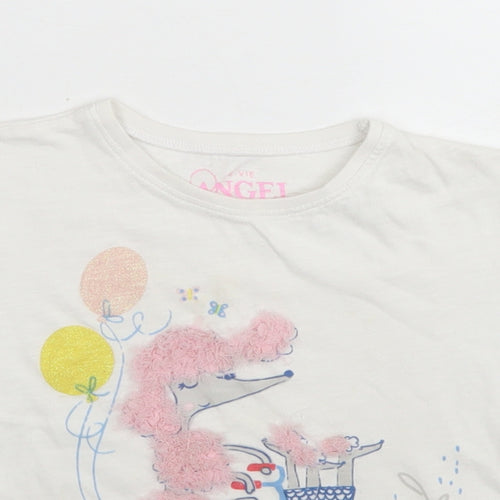 E-vie Angel Girls White  Cotton Basic T-Shirt Size 3-4 Years Crew Neck  - Poodle