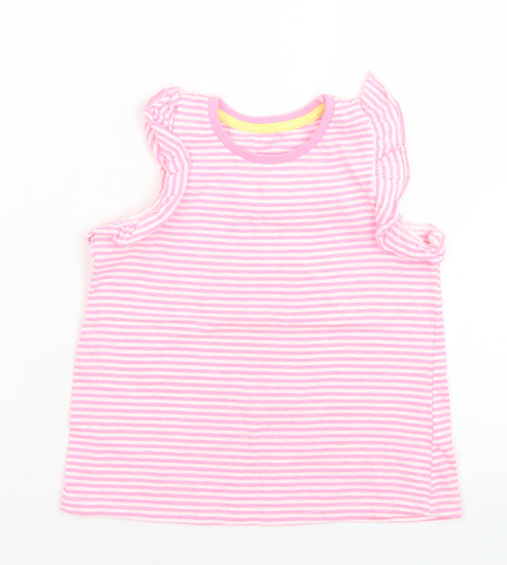 Matalan Girls Pink Striped Cotton Basic T-Shirt Size 3-4 Years Crew Neck
