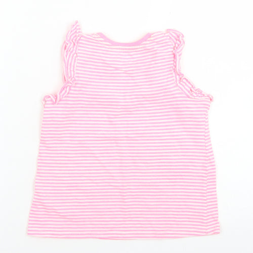 Matalan Girls Pink Striped Cotton Basic T-Shirt Size 3-4 Years Crew Neck
