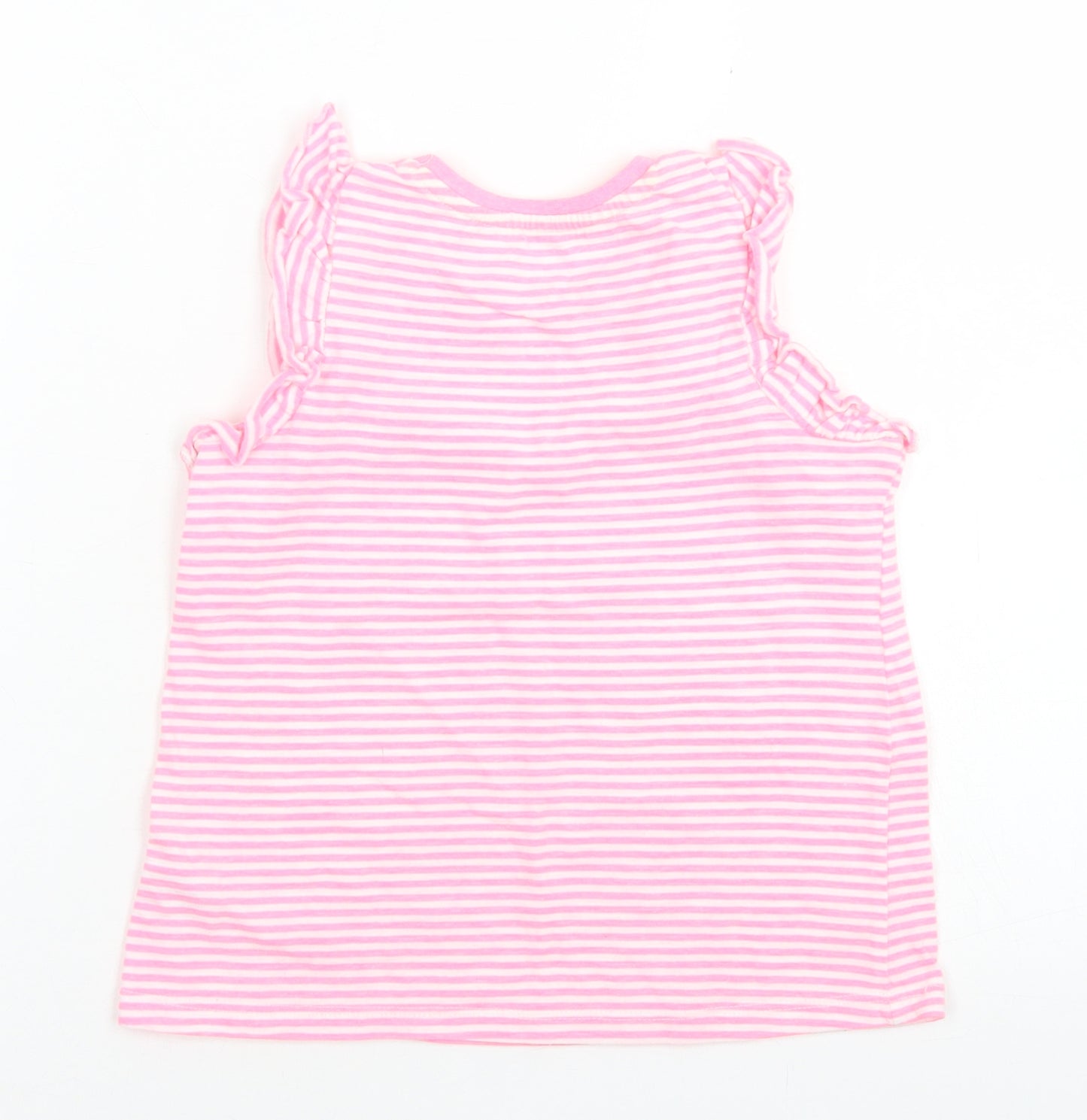 Matalan Girls Pink Striped Cotton Basic T-Shirt Size 3-4 Years Crew Neck