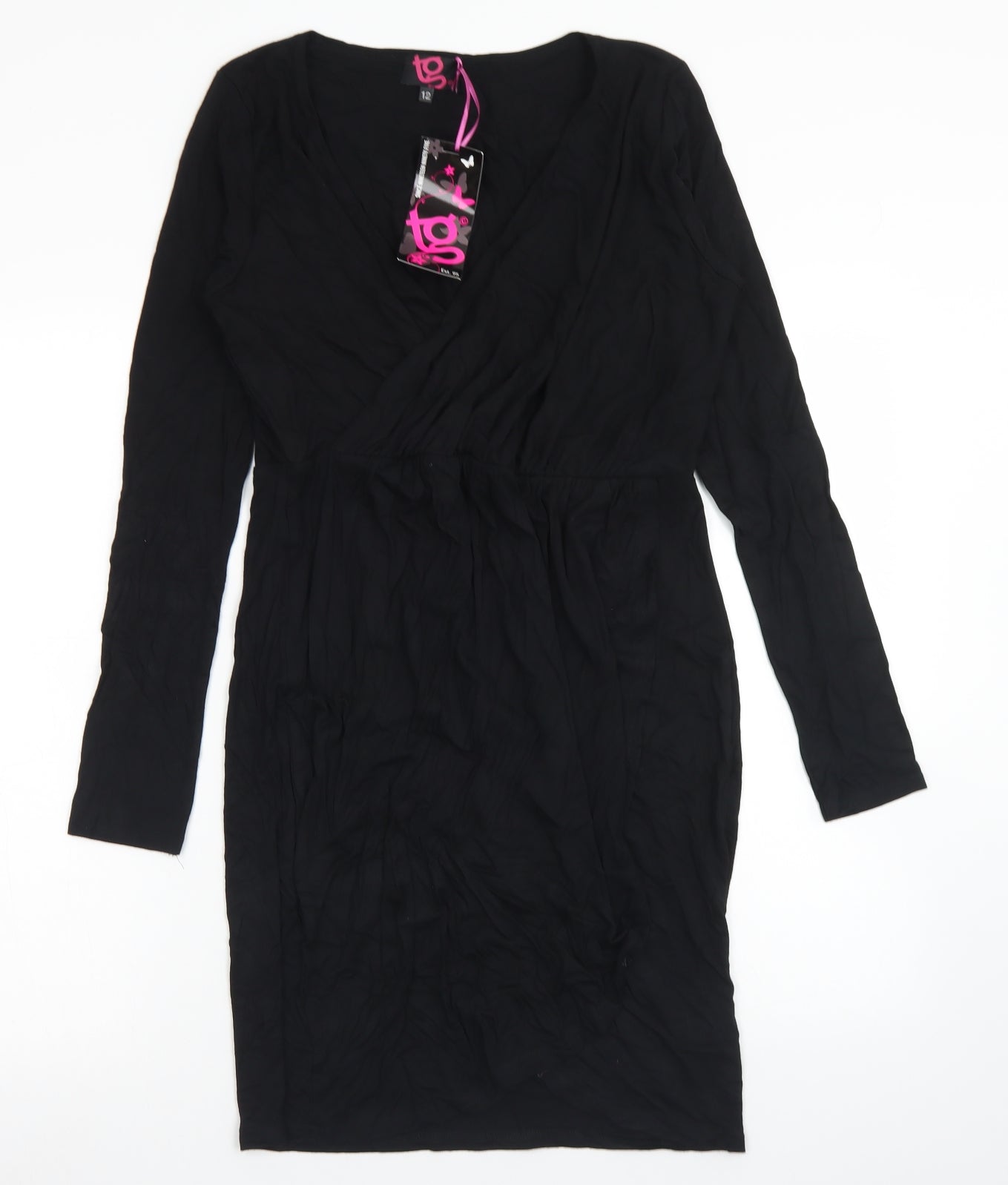 TG Womens Black  Viscose Pencil Dress  Size 12  V-Neck