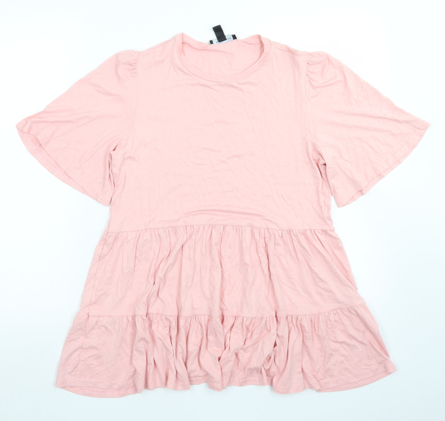 New Look Womens Pink  Viscose Basic T-Shirt Size 10 Crew Neck - Peplum