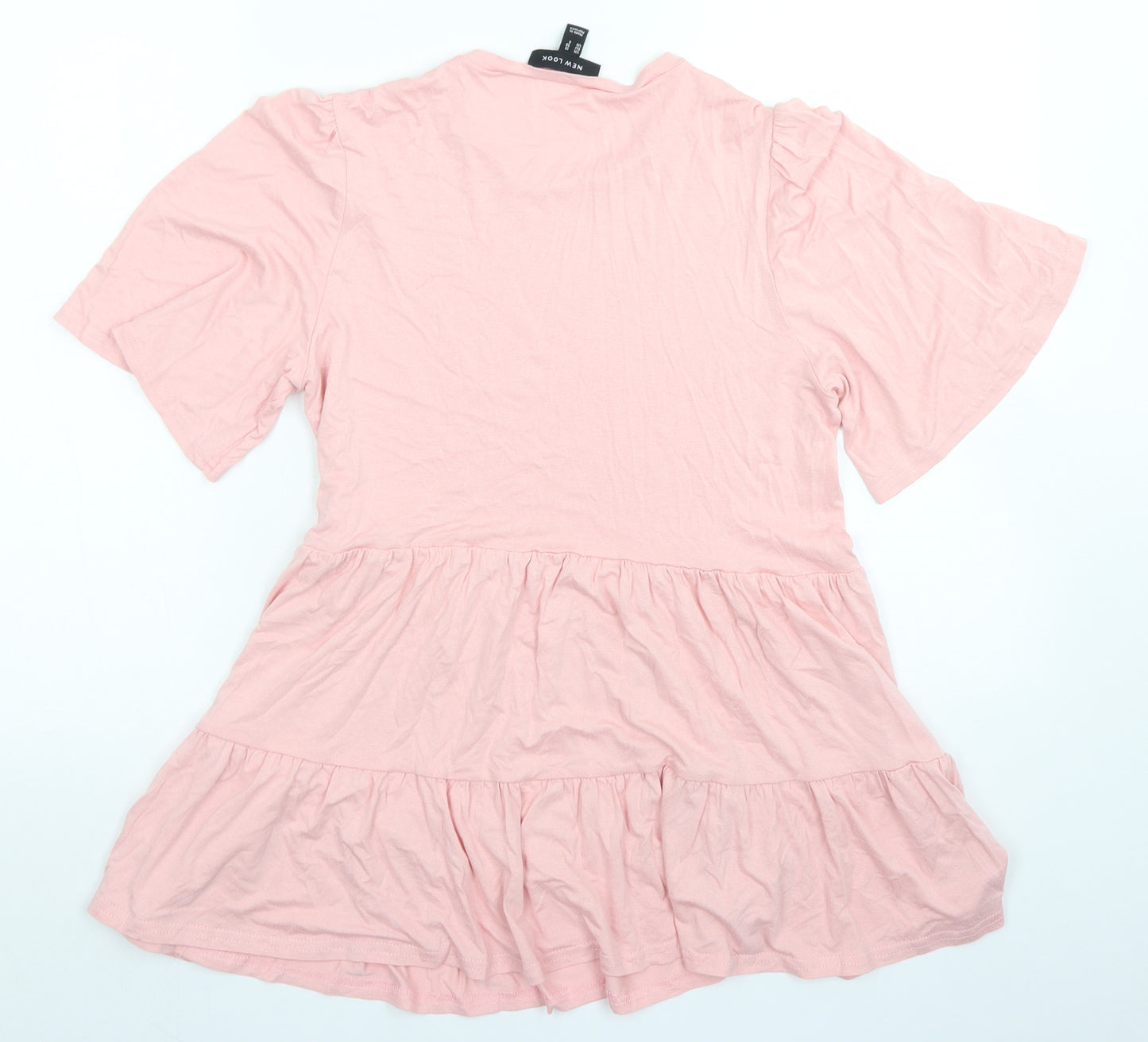 New Look Womens Pink  Viscose Basic T-Shirt Size 10 Crew Neck - Peplum
