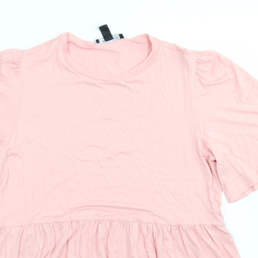 New Look Womens Pink  Viscose Basic T-Shirt Size 10 Crew Neck - Peplum