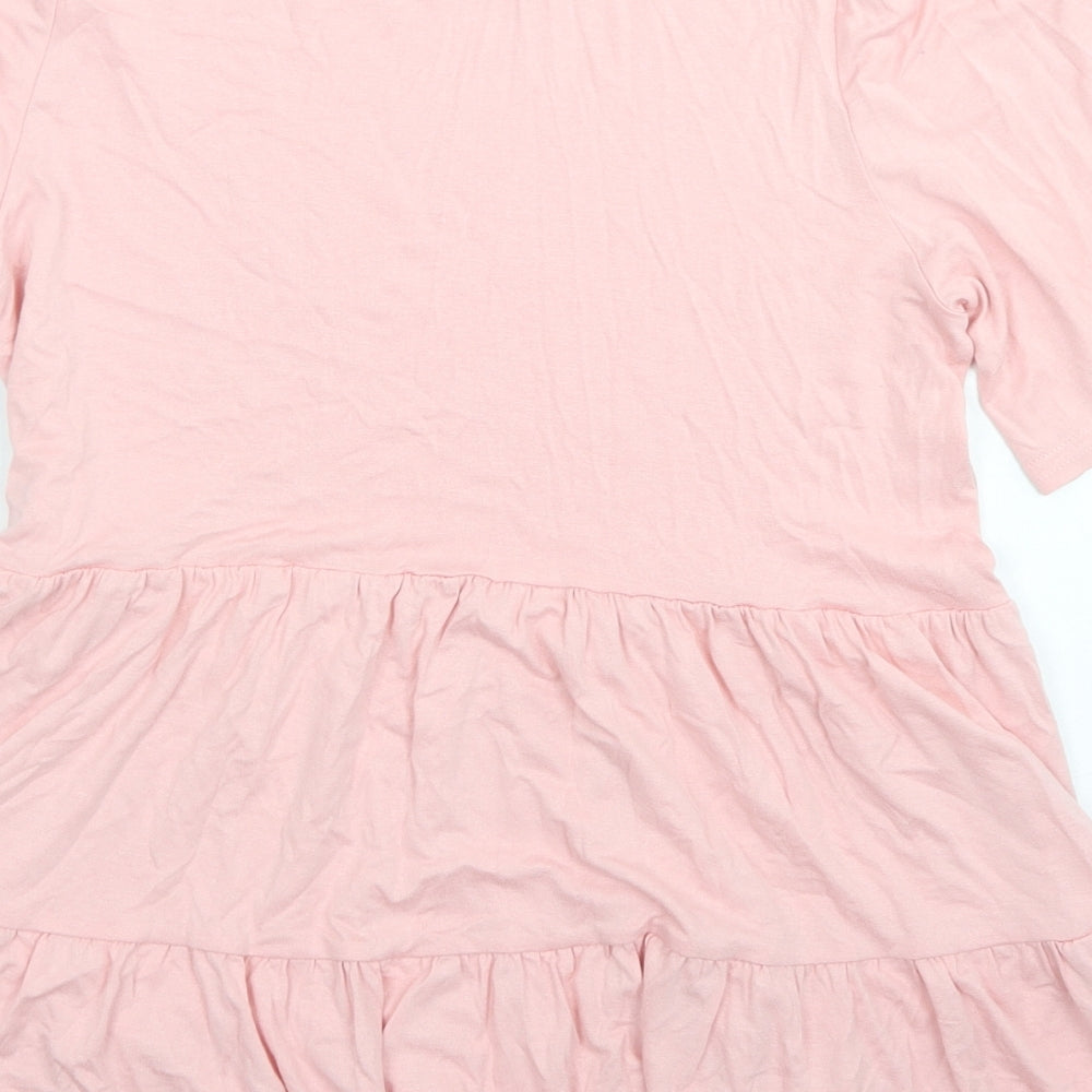New Look Womens Pink  Viscose Basic T-Shirt Size 10 Crew Neck - Peplum