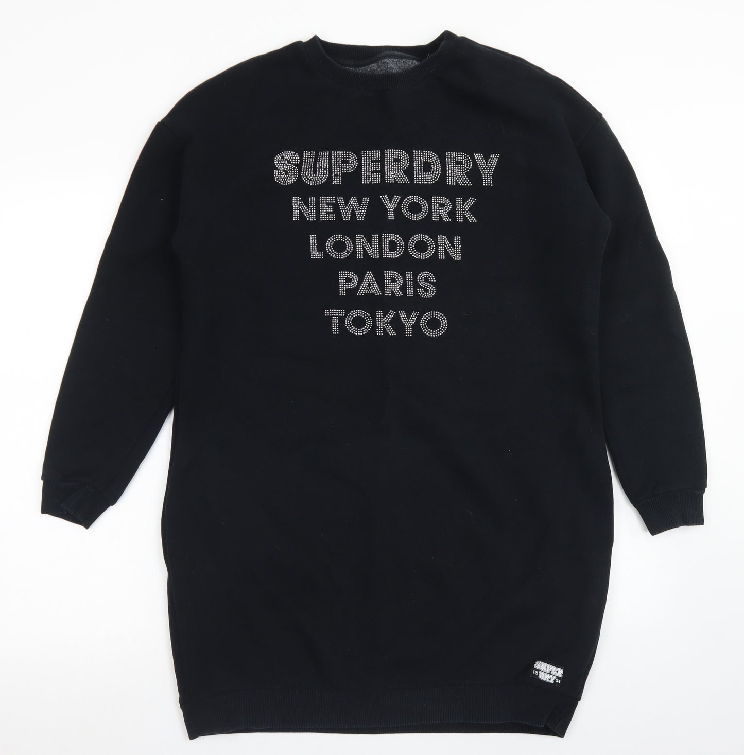 Superdry Womens Black  Cotton Jumper Dress  Size 12  Crew Neck  - Jumper Dress