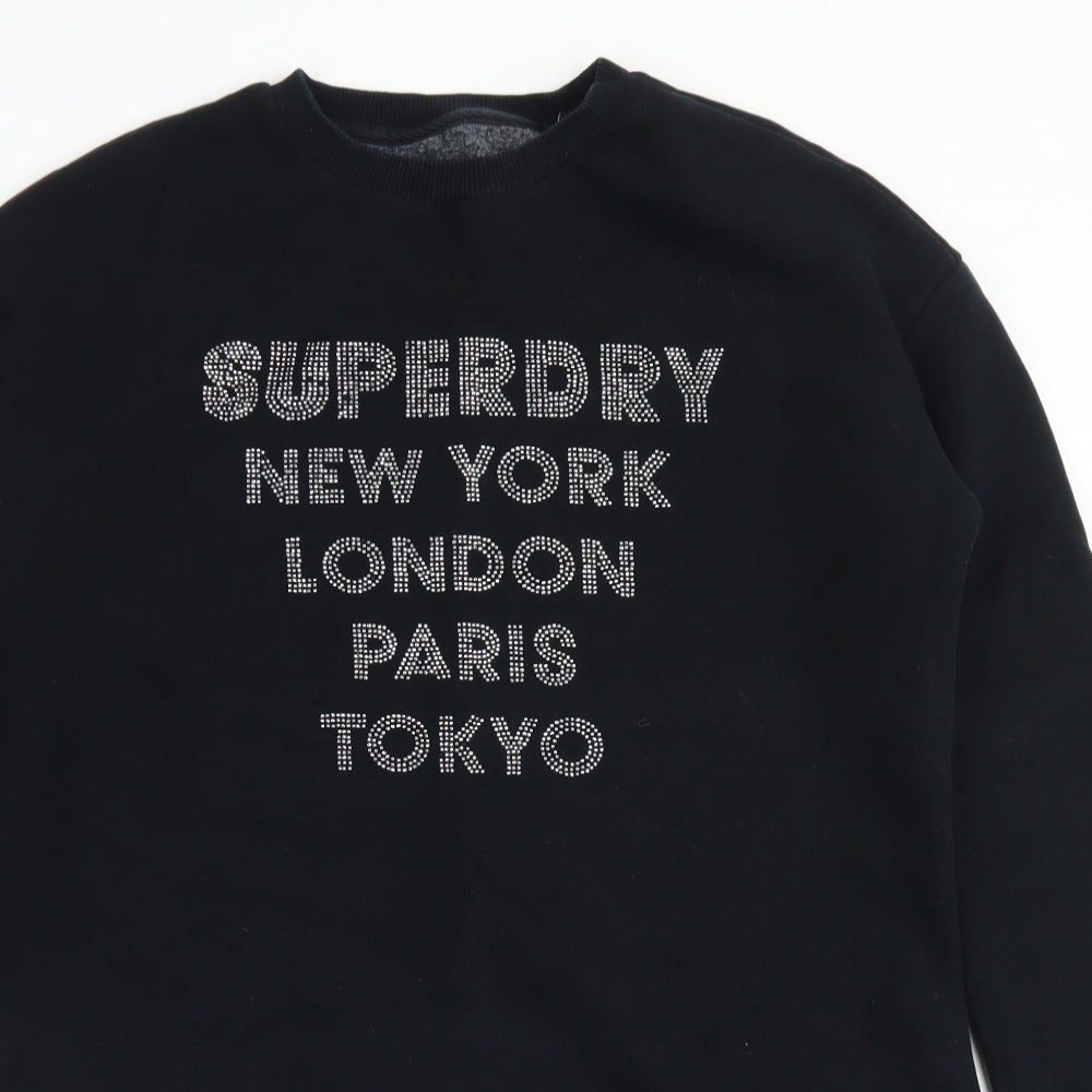 Superdry Womens Black  Cotton Jumper Dress  Size 12  Crew Neck  - Jumper Dress