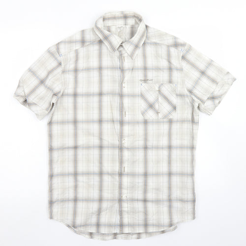 Quechua Mens Ivory Plaid Cotton  Button-Up Size M Collared Button